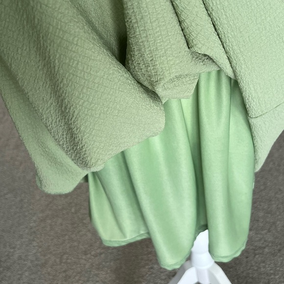 NWOT Altar’d State Smocked Mini Puff Sleeve Dress with Tie Back. Green. Size M - Picture 5 of 7